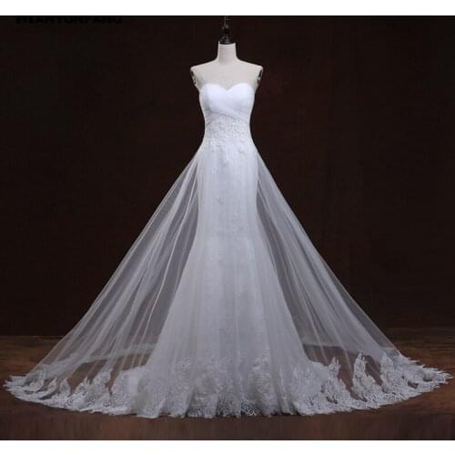 Real Photo Strapless Embroidery Appliques Tulle Chapel Train Mermaid Wedding Dress Custom Made Sleeveless Button Bridal Gown