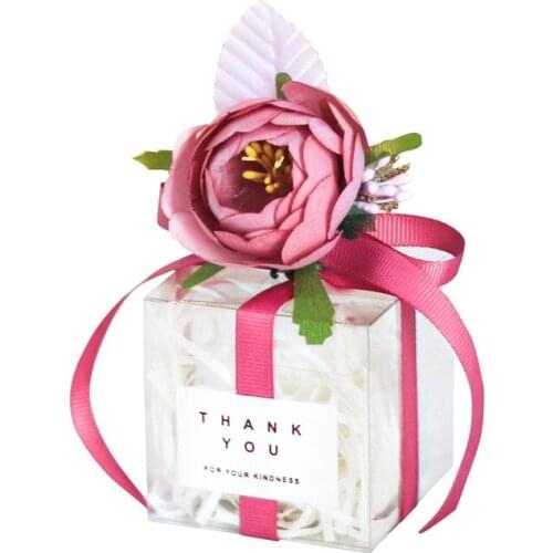 Ferimo 10pcs Transparent Package with flower wedding party birthday gift candy chocolates box packaging bags wholesale