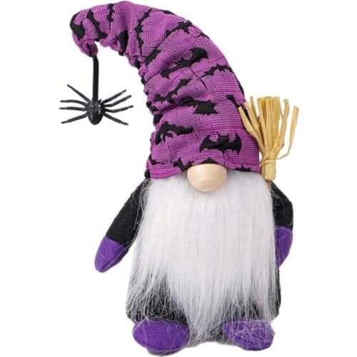 Halloween Gnome Doll Decoration with Broom Spider Faceless Dwarf Dolls Ornaments Party Props for Halloween Ornaments Prop Gifts