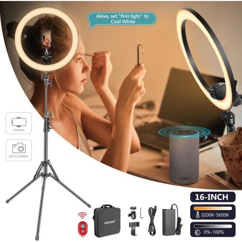 Neewer APP Control 16-inch LED Ring Light, Works with Alexa, with LCD Screen, Multiple Lights Control, 3200-5600K, 38W 2500Lux