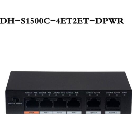 Dahua 4ch PoE Switch DH-S1500C-4ET2ET-DPWR 4CH Ethernet Switch with 250m Power Transit Distance Support PoE PoE+&Hi-PoE Protocol