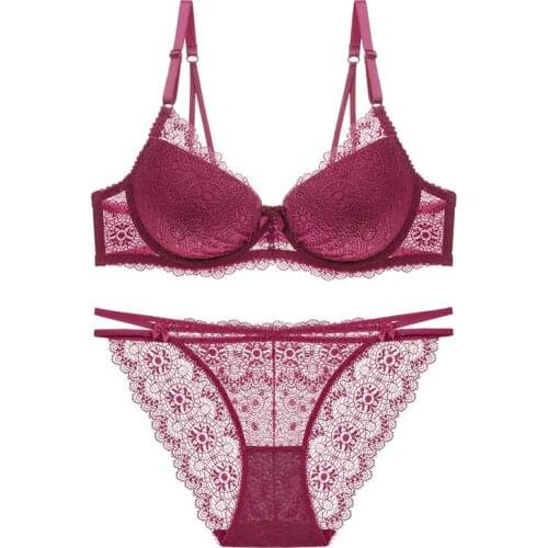 Summer Underwear Women Sexy Lace Bra Set Deep V Push up Bralette Thin Transparent Panties Female Lingerie Set