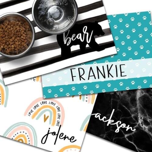 Pet Mat Bowl Plate Pet Mat Drinking Feeding Pet Placemat PU Material Easy Washing Pet Placemat Custom Name Pattern For Dog Cat