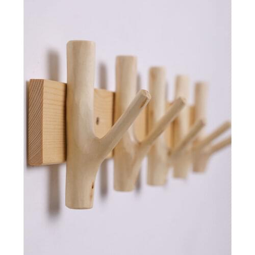 Creative solid wood hook key on the entrance porch wall clothes hanger branch clothes and hats wall wood hook