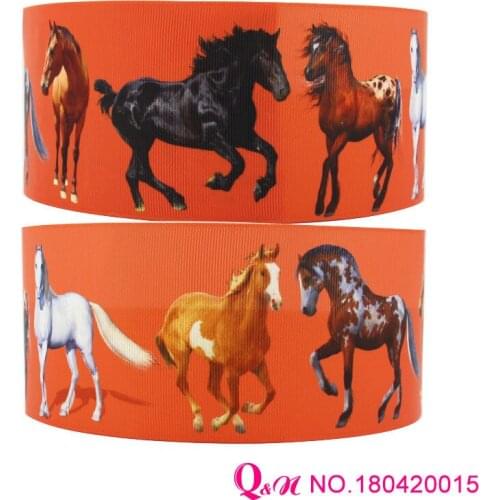 Q&N ribbon 16mm 22mm 25mm 38mm 50mm 75mm horses printed grosgrain ribbon webbing 50yards/roll for hair tie free shipping