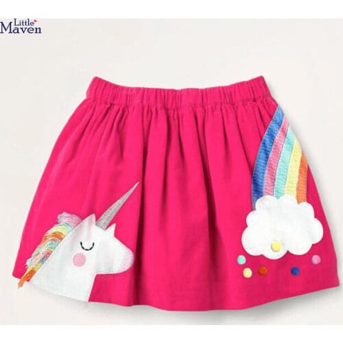 Summer Baby Girl Clothes Casual Cotton Mini Unicorn Lolita School Cute Rainbow Applique Red Skirts for Kids 2-7 Years S1075