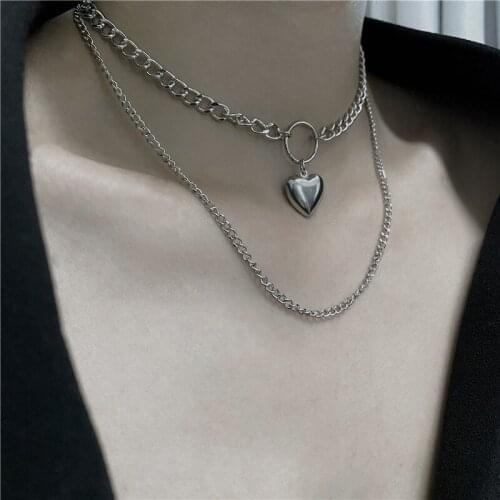 Fashion Simple Heart Clavicle Chain Necklace For Women Silver Color Hip Hop Pendant Female Jewelry Accessories Gift