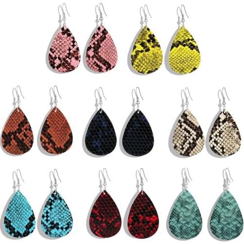 Fashion Snake Pattern Teardrop Leather Earrings Big Statement Dangle Women Earrings Decoration,1Yc11477