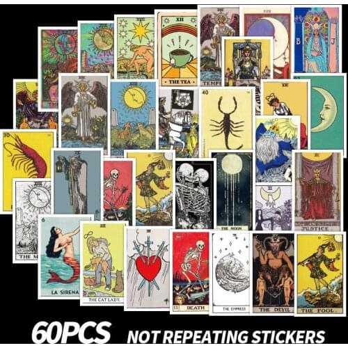 10/30/60PCS Mixed Tarot Card Divination Stickers DIY Travel Skateboard Suitcase Guitar Luggage Laptop Waterproof Cool Stickers