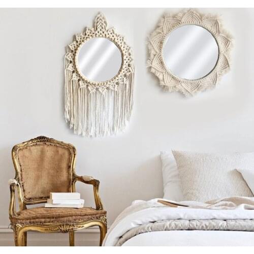 Macrame Wall Mirrors Nordic Wall Decor Mirrors Makeup Hand-made Wall Tapestry Home Porch Mirrors for Home Boho Bathroom Supplier