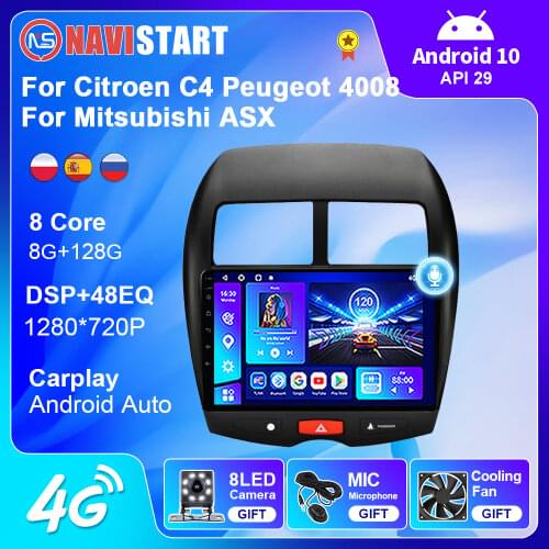 Android 10 For Mitsubishi ASX 2010-2017 Citroen C4 Peugeot 4008 Car Radio GPS Navigation Multimedia Player Frame Spport Camera