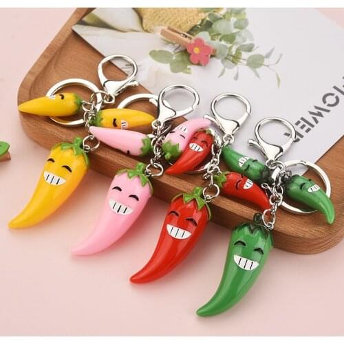 New Resin Pepper Keychain Smiley Pepper Pendant Keyring for Women Men Kids Gift Decoration Bag Pendant Keyfob