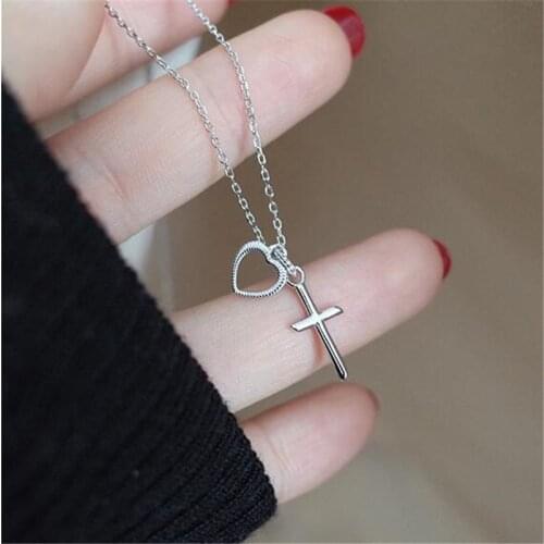 New Arrival Retro Love Cross 925 Sterling Silver Jewelry Popular Heart Shaped Exquisite Clavicle Chain Necklaces N091