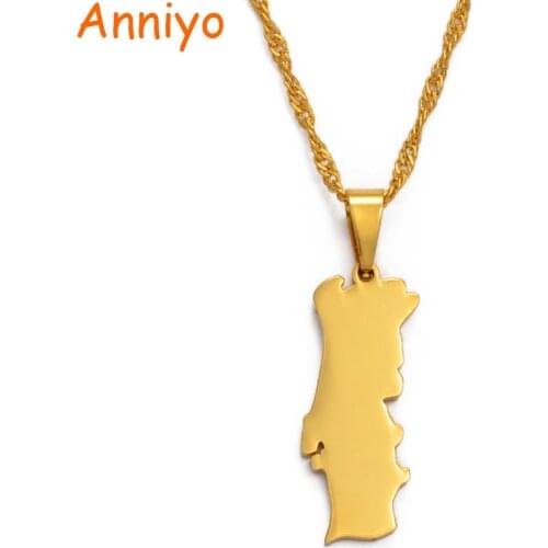 Anniyo Portugal Map Pendants & Necklace Chain Gold Color Charm Portuguesa Jewelry For Women Girls #028321