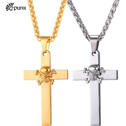 Stainless steel skeleton cross necklace with chain religion christian necklaces P259G