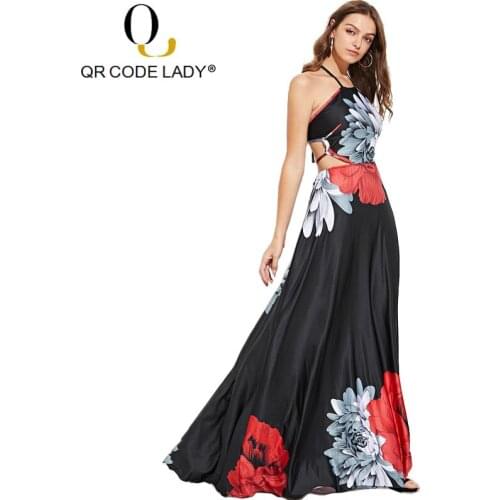 QR Bandage Summer Dress Women 2019 Sexy Backless Long Party Dress Female Casual Plus Size Slim Print Boho Beach Maxi Dresses 3XL