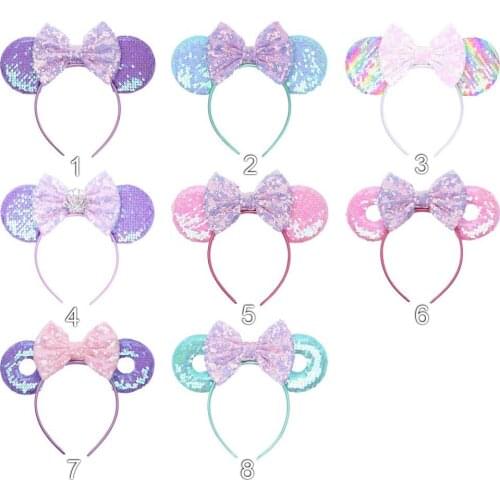 Disney Mouse Ear Donuts Hairband For Girls 5" Hair Bows Big Flip Sequins Ears DIY Kids Hair Accessories Headband Boutique mujer