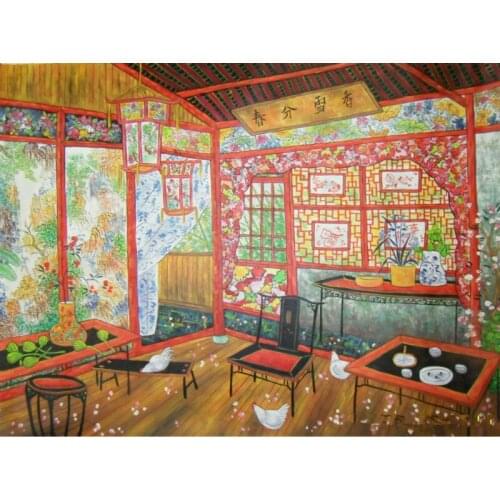 Hand Painted Oil Canvas Painting Chinese Painter FangXiang Classical Garden Painting Modern Wall art picture Home decor #860