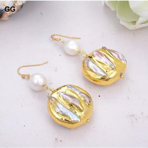 GuaiGuai Jewelry Cultured White keshi Pearl Biwa Pearl Dangle Hook Earrings
