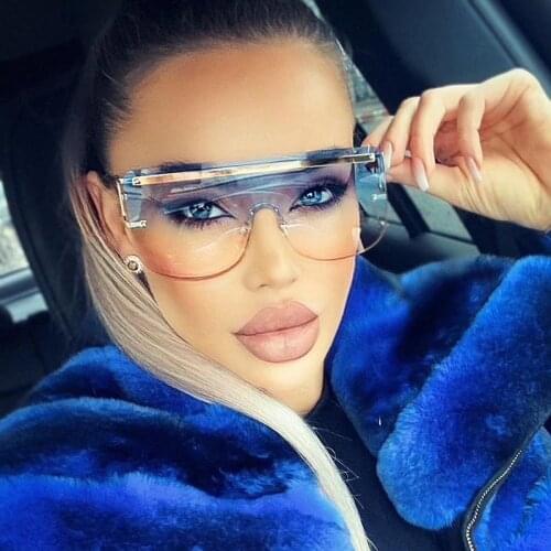 New Fashion Oversized Square Sunglasses Women Brand Designer Rimless One Piece Sun Glasses Female Driving Shades Oculos Feminino