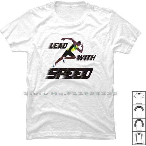 Usain Bolt Lead With Speed T Shirt 100% Cotton Running Athlete Speed With Pics Lead Bolt Usa Lea Us Cs