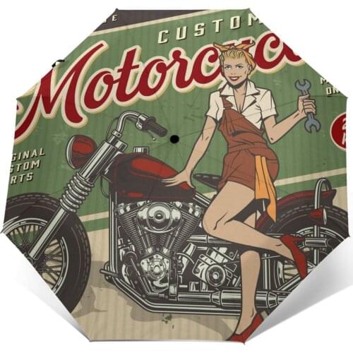 Wind Resistant Folding Automatic Umbrella Women Auto Vintage Motorcycle Repair Girl Windproof Umbrellas Rain For Men Parasol