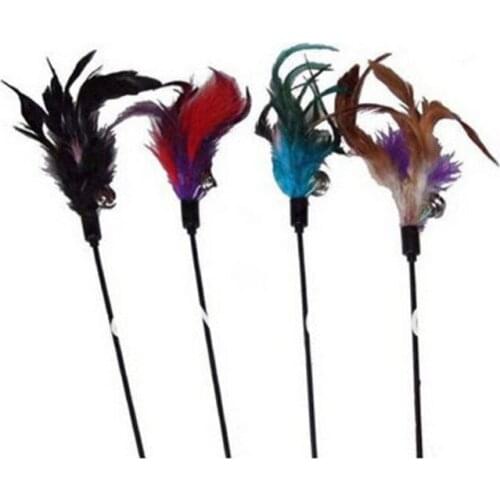 Funny Cog Toy Hot Colorful Cat Teaser Wand Cat Toy with 10pc/lot Pet Cat Feather Toys with Bell for Cats