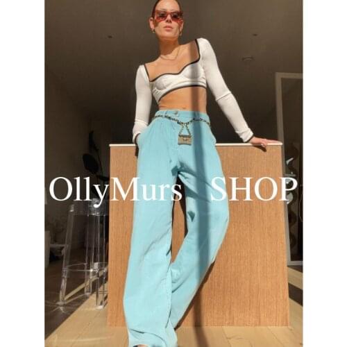 Haute couture womens soft cotton mid-rise wide-leg jeans Casual loose and thin street fashion trousers