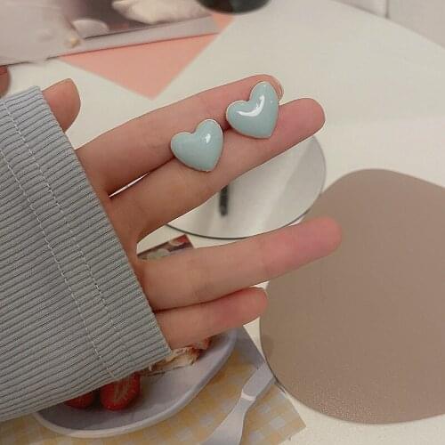 Trend Fashion Blue 2021 Korea Heart Stud Earrings for Women Temperament Earrings Ladies Wedding Party Birthday Jewelry Gifts