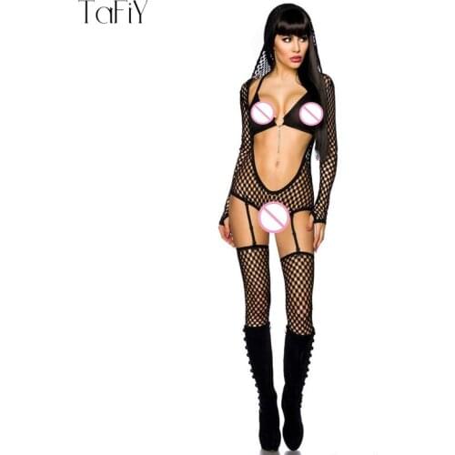 TaFiY Halloween Women Black Sexy Jumpsuit Hallow Out Faux Leather Club Wear Costumes Clothing Catsuit Cat Suits Sexi Bodysuit