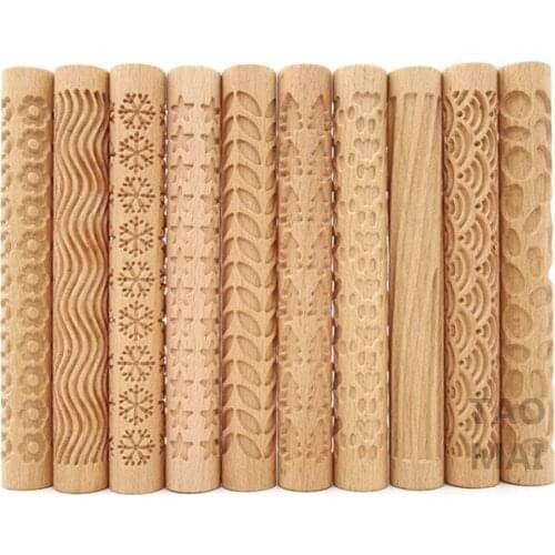 1PCS Pottery Clay Handmade Wooden Texture Clay Rolling Flower Stick Rolling Clay Stick Stone Tree Pattern Clay Sculpture Tool