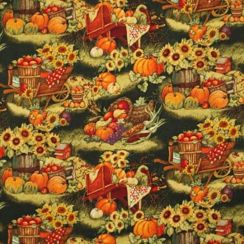1 yard Wheel Barrel With Pumpkins, printed Cotton Woven Fabric (width=108cm)