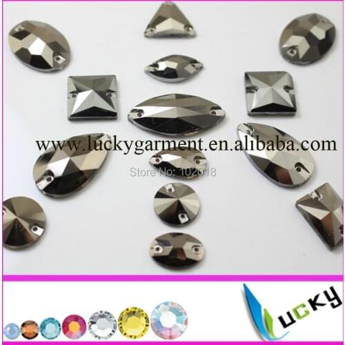 100pcs jet hemaitate color sew on crystals with holes flat back rhinestone with mixed size and shape