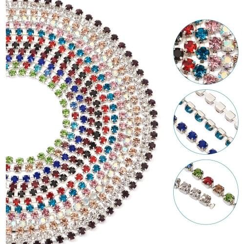 12 Colors Brass Crystal Rhinestone Cup Chains Strass Rhinestone Chains Trim for Jewelry Making DIY Apparel Sewing Accessories