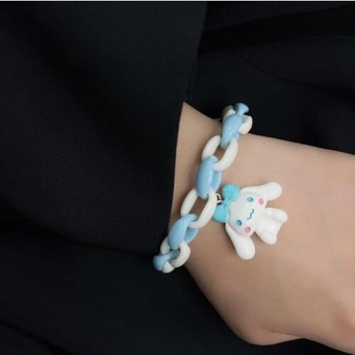 2020 ins Japanese soft girl Fashion Candy Color Acrylic Cute big-eared dog Cute Bracelet Bangles for Women Girls Birthday Gifts