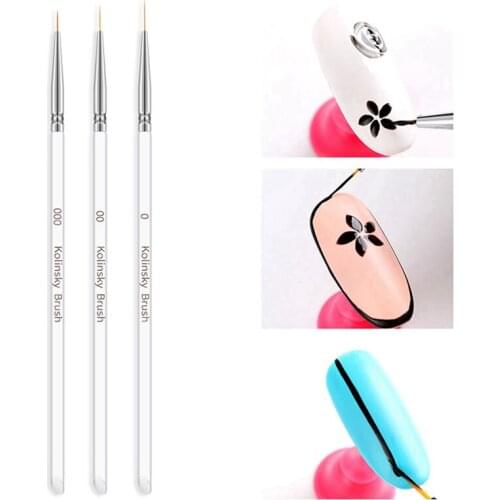 3Pcs/set Nail Art Liner Brush Painting Flower Crystal Clear Handle Drawing Line Pen Nail Decoration Tips For Manicure Art Tools