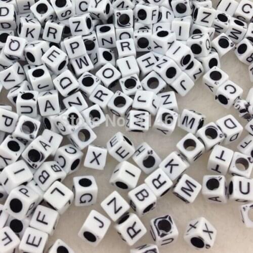 50/100 pcs White Assorted Neon Color Alphabet Letter Cube Beads 6X6mm
