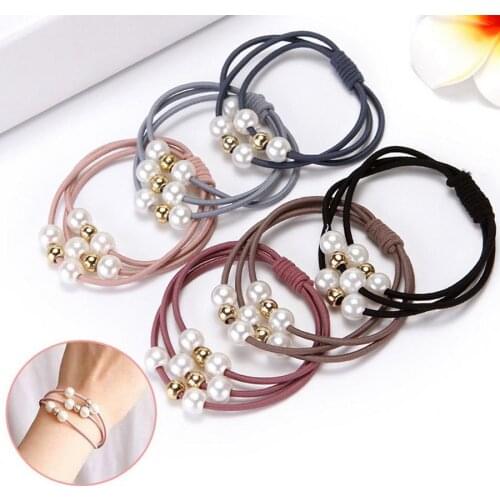 50Pack 100pcs/pack Girls Pearl Elastic Hair Bands Princess Ponytail Holder Gum For Hair Scrunchies Headband Rubber Band