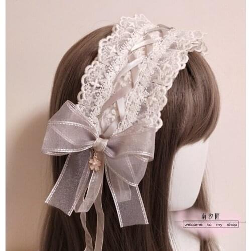 Fairy Lolita Versatile Hair Accessories Blue Grey Red Bow Lace Hair Band KC Cosplay Soft Sister Headband hairpin Small things
