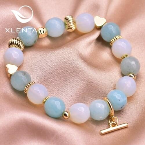 XlentAg Natural Stone Crystal Aquamarine Couple Bracelets For Women Baby Friendship Love Bridesmaid Gifts Fashion Jewerly GB0195