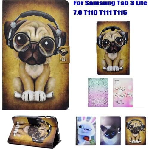 Flip Stand Tablet Case For Samsung Galaxy Tab 3 Lite 7.0 T110 T111 T115 T116 Case Cute Dog Cat Rabbit Heart Pattern coque para