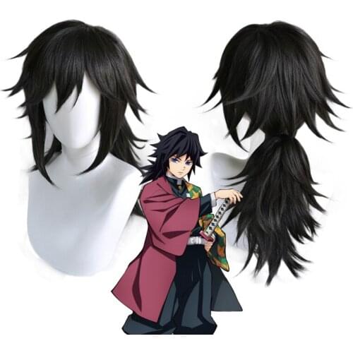 Devil slayer gimezin splits tongjia black tail wig mens clothing resistant to heat synthetic wig