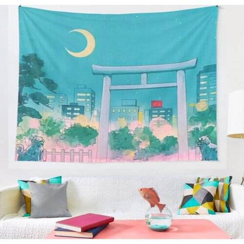 Home Anime City Tapestry Hippie Wall Hanging Cloth Kawaii Room Decor Hippie Home Decor Decoration Mural Tapisserie Mural Makrama