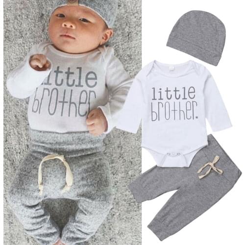 Citgeett Autumn 3pcs Newborn Infant Baby Boy Little Brother Long Sleeves Tops Romper Pants Outfits Casual Winter Set Clothes