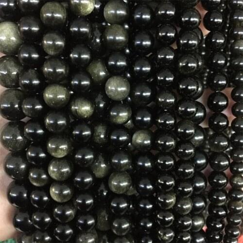 Fine AAAA Gold Black Obsidian Gemstone Round Natural Stone Beads For Jewelry Making DIY Bracelet Necklace 6/8/10mm