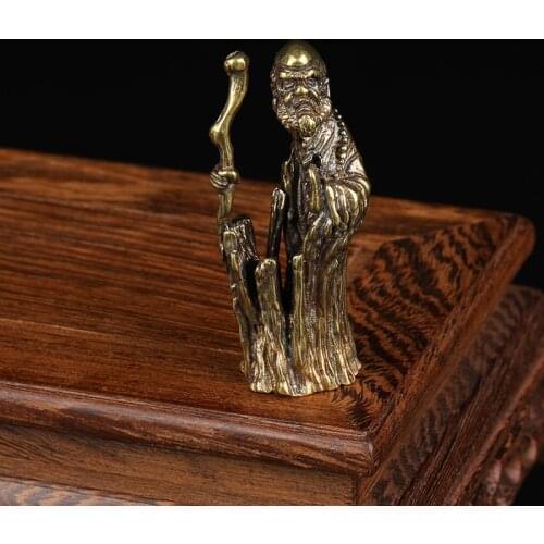 Pure Copper Dharma Buddha Statue Miniature Ornament Brass Tree Body Figurine Office Desk Decoration Home Decor Craft Accessories