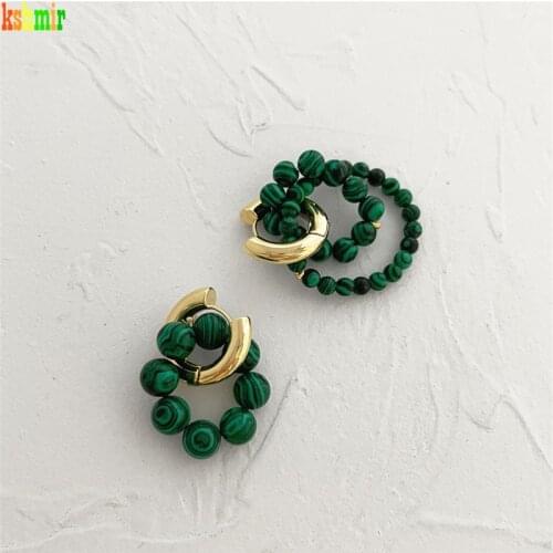Kshmir Fashion metal green earrings retro quality high - class French stainless steel round earrings jewelry gift 2021