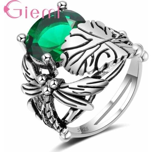 Trendy Animal Dragonfly Leaf Shape Ladies Jewelry Rings 925 Sterling Silver Accessories Pretty Gifts For Female Friends