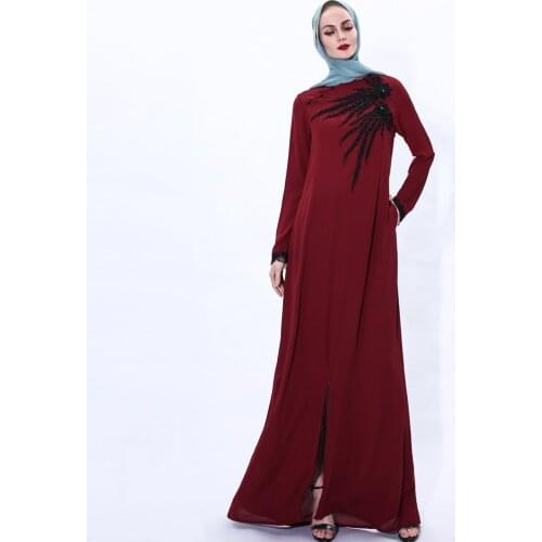 Hand made diamond beading muslim dress Muslim abaya peignoir female embroidery islamic abaya prayer service clothing F1890