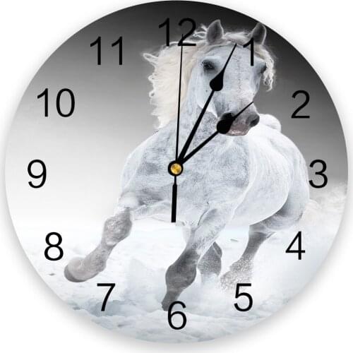 White Horse Wild Animals 3D Wall Clock Modern Design Brief Living Room Decoration Kitchen Clock Art Wall Watch Home Decor